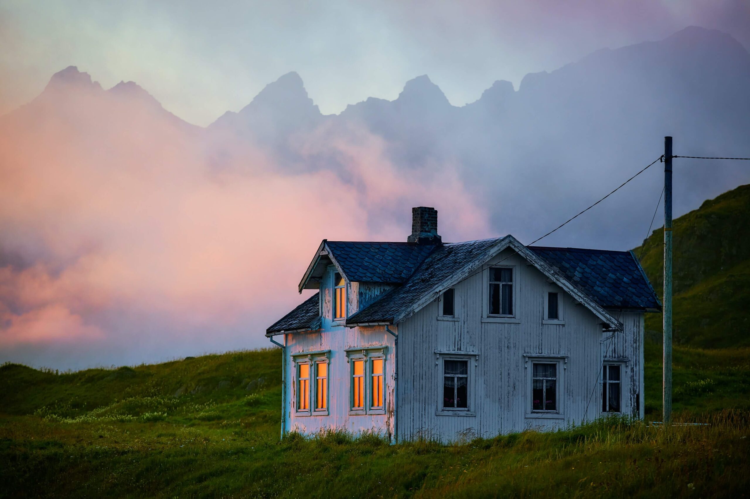 old house in the countryside at sunset