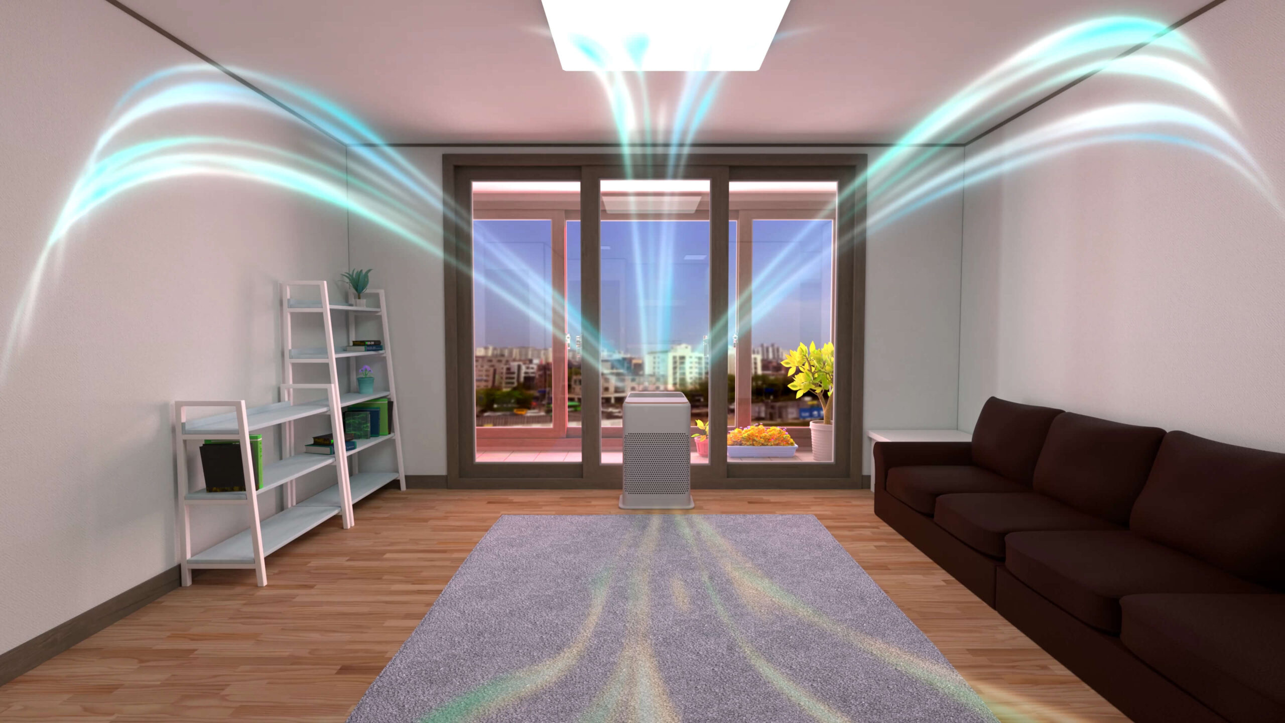 3D rendering of fresh air making its way through a modern property