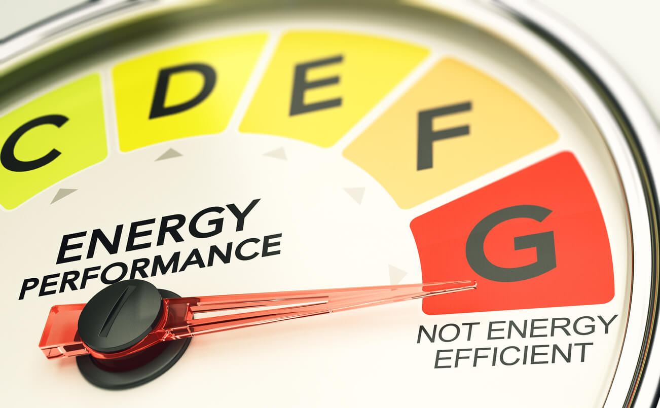 energy performance dial with arrow pointing to G
